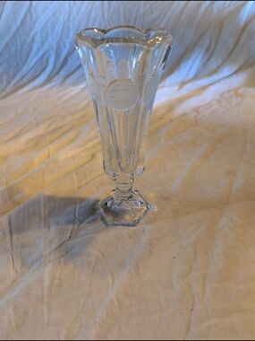 2/40$ Vintage Clear Coin Pressed Glass Footed Vase